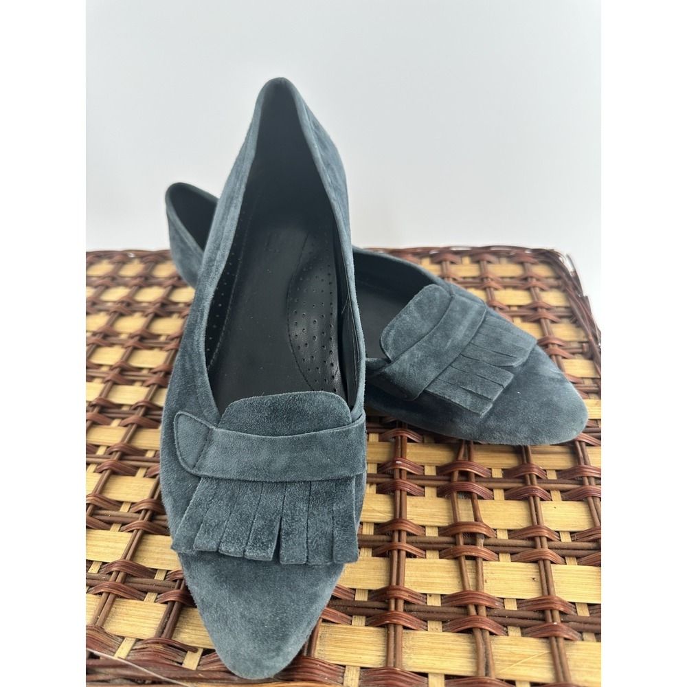 Vaneli Blue Suede Fringe Loafers Size 9M Women's Slip-On Flats Pointed Toe
